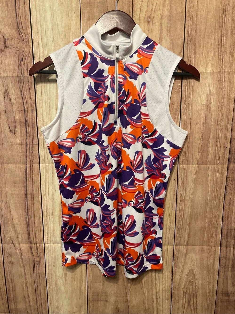 PGA Tour S bird sleeveless shirt tank polo style Golf orange purple active wear